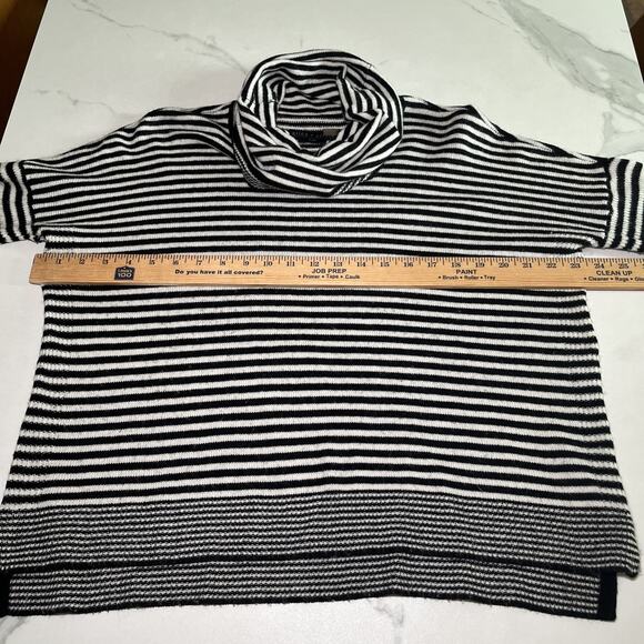 Alice + Olivia Base Cowl Neck Boxy Sweater Sz L Wool Angora Black Ivory Stripes - Picture 4 of 10